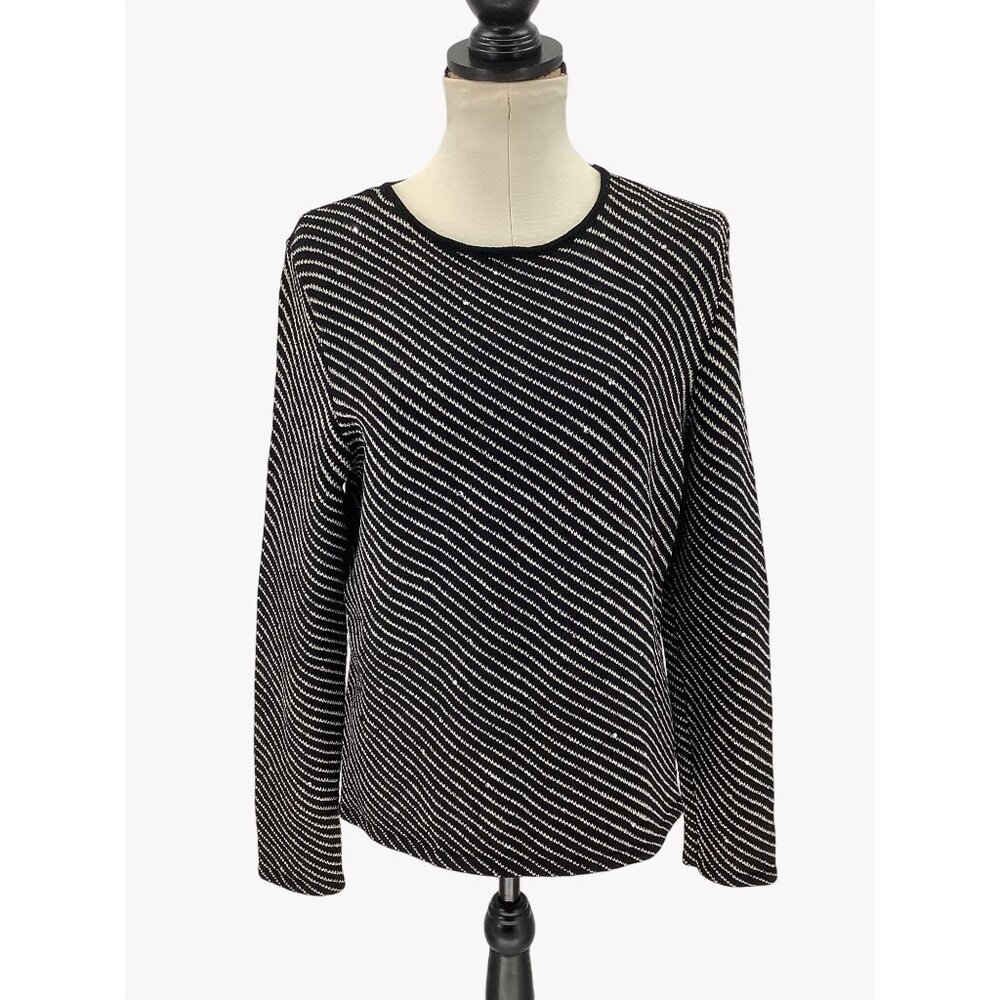 Vintage Lawrence Rich Womens Black & White Striped Sweater Size L Cozy Knit - Picture 1 of 6